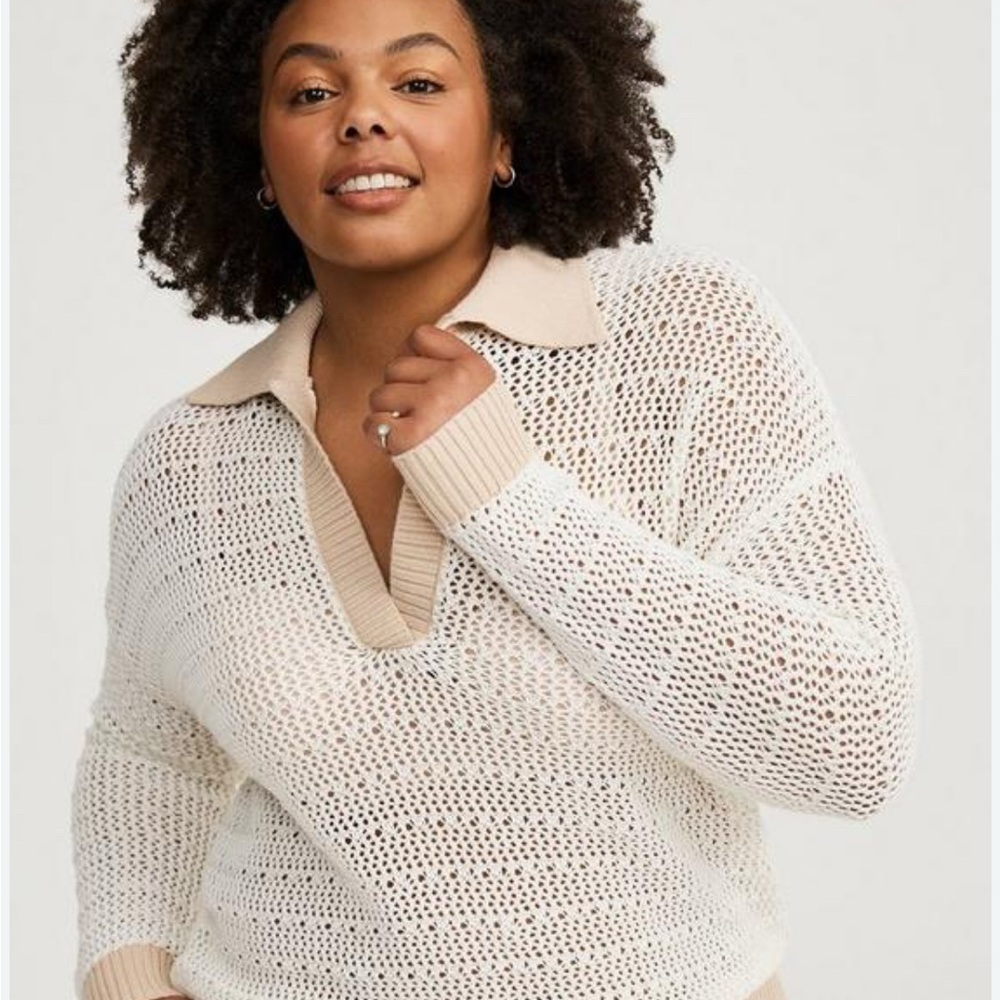 Torrid NWT Size 1 Collard Pullover Open Knit Sweater